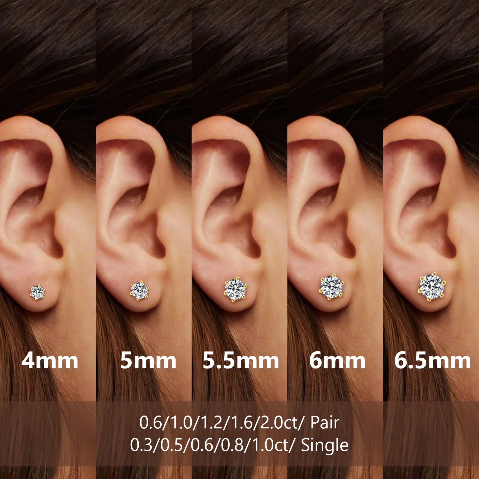 0.3/0.5/0.6/0.8/1.0/1.5 Carats *2 Round Excellent VVS1 Moissanite Earrings 0204