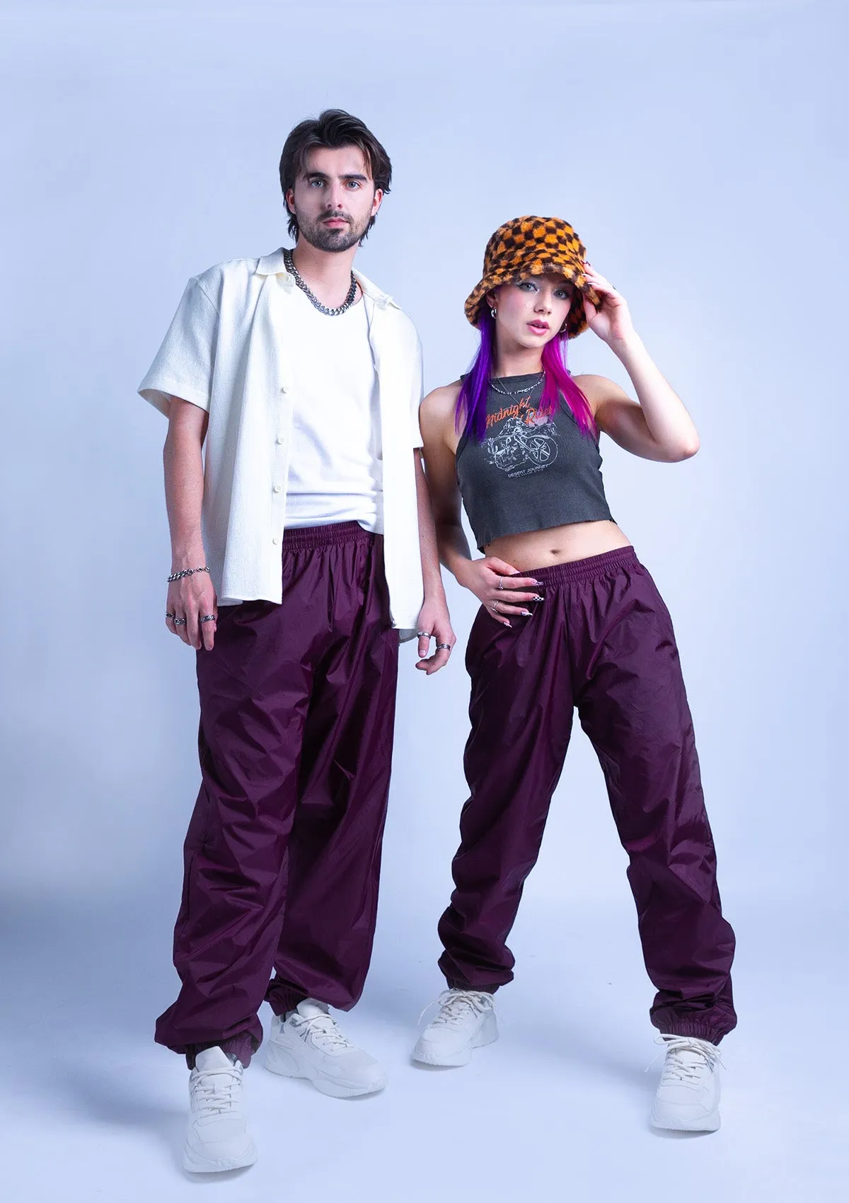 118T Unisex Cuffed Nylon Sweatpants - Maroon