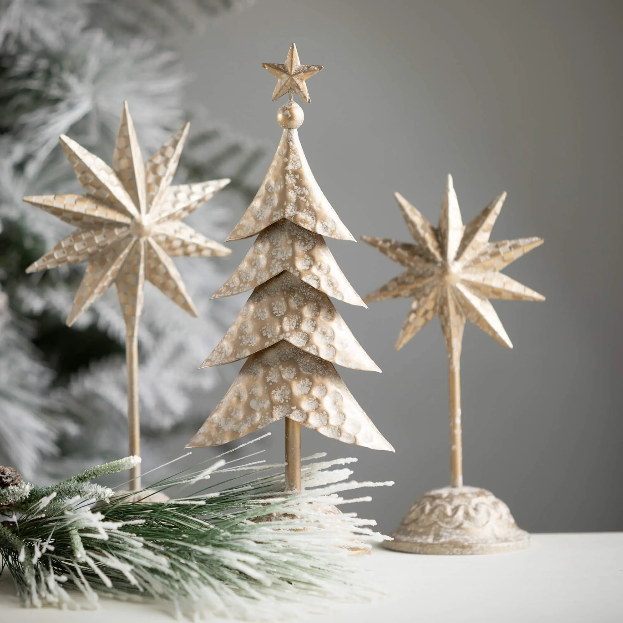 13.25"H, 18.25"H and 22"H Sullivans Gold Metal Tree Figurine - Set of 3, Christmas Decor, Gold