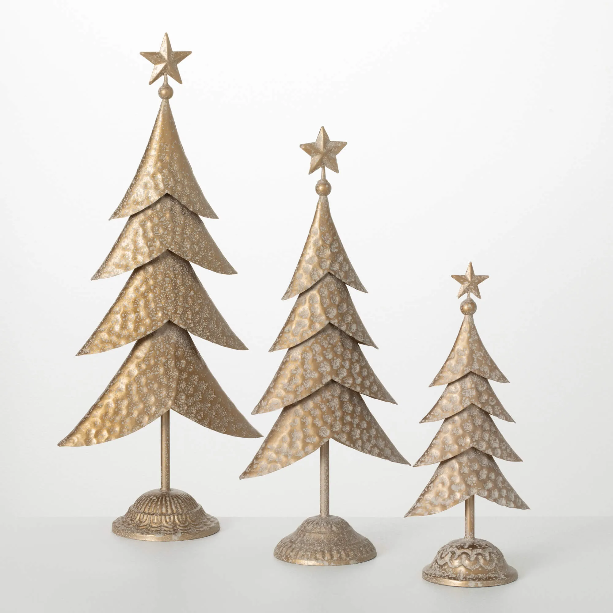 13.25"H, 18.25"H and 22"H Sullivans Gold Metal Tree Figurine - Set of 3, Christmas Decor, Gold