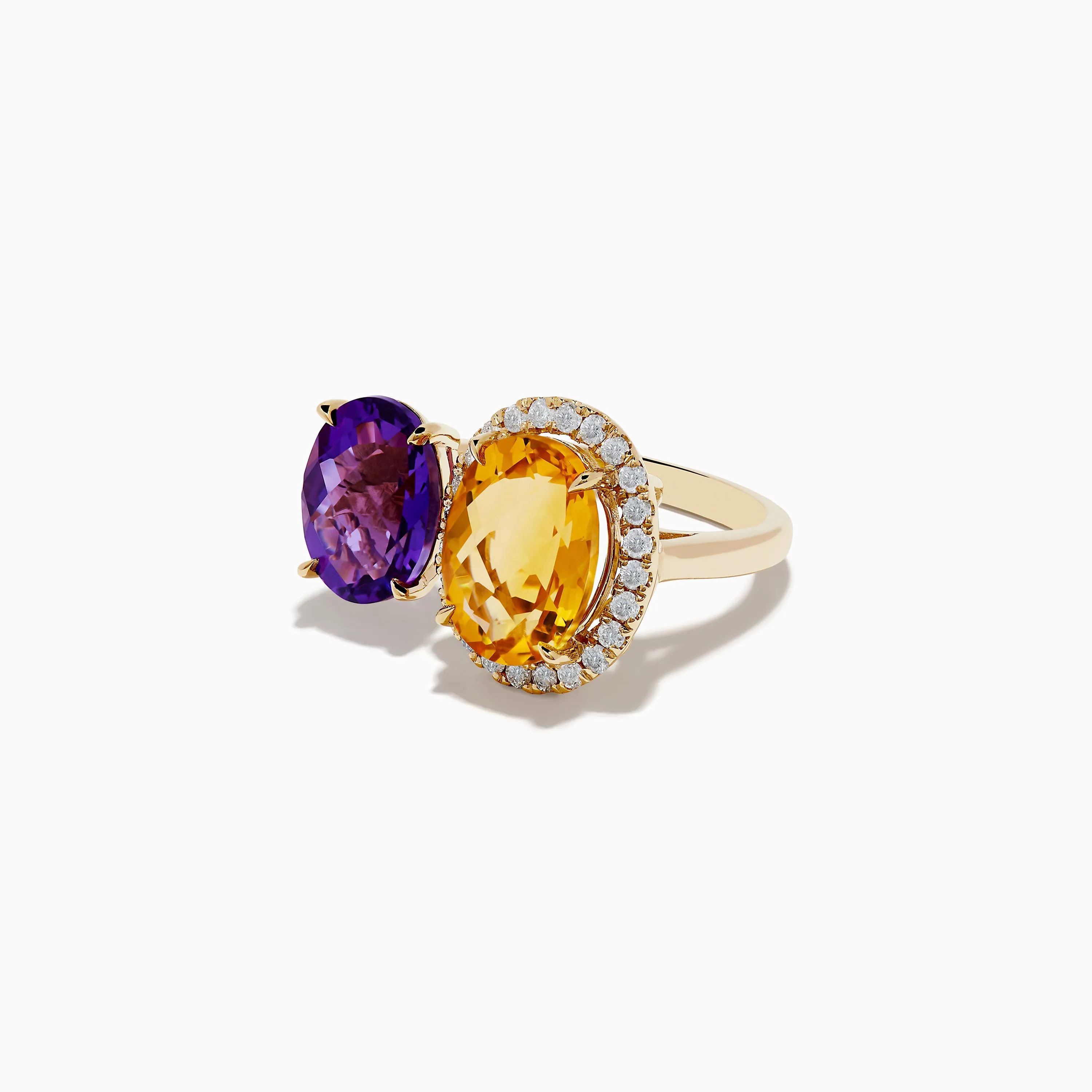 14K Yellow Gold Amethyst and Citrine Diamond Toi Et Moi Ring