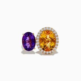 14K Yellow Gold Amethyst and Citrine Diamond Toi Et Moi Ring