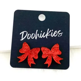 18mm Glitzy Bow Studs - Red Saffiano