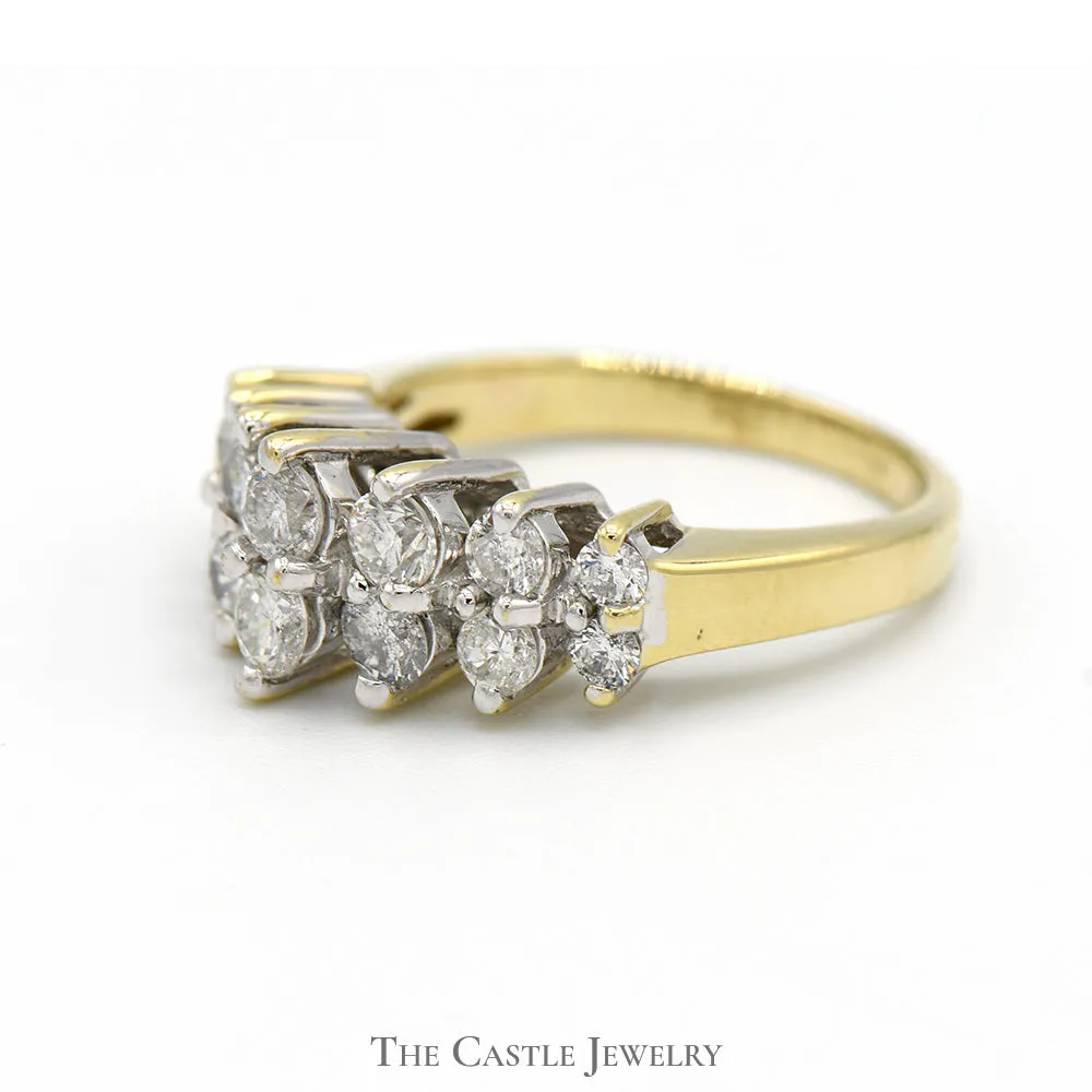 1cttw Double Row Diamond Cluster Band in 14k Yellow Gold