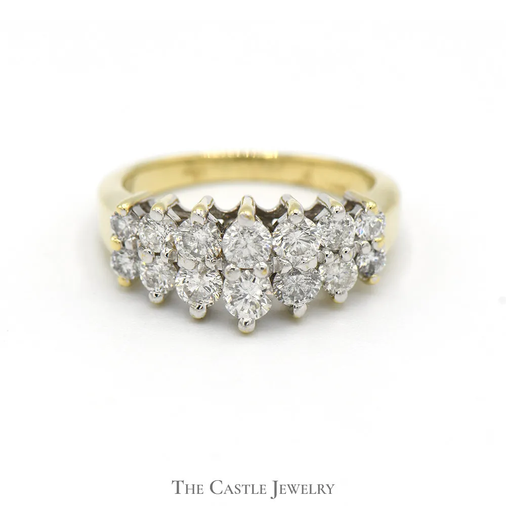 1cttw Double Row Diamond Cluster Band in 14k Yellow Gold