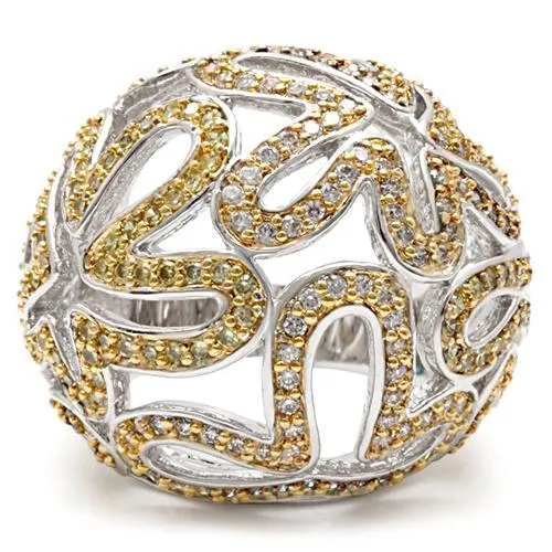 1W095 Reverse Two-Tone Brass Ring with AAA Grade CZ in Topaz