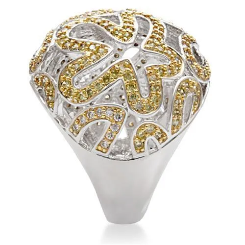 1W095 Reverse Two-Tone Brass Ring with AAA Grade CZ in Topaz