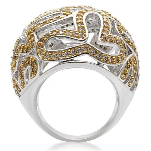 1W095 Reverse Two-Tone Brass Ring with AAA Grade CZ in Topaz