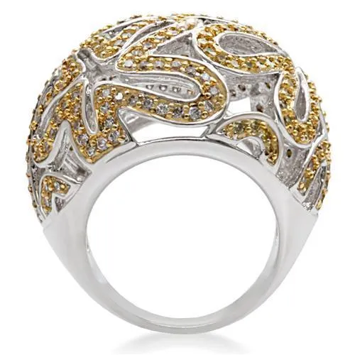 1W095 Reverse Two-Tone Brass Ring with AAA Grade CZ in Topaz