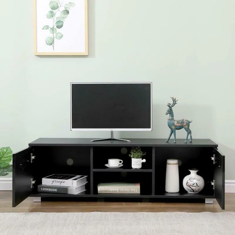 2 Door 2 Open Shelves Black Wide TV Unit