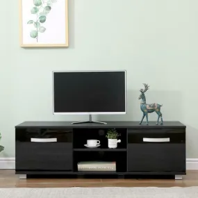 2 Door 2 Open Shelves Black Wide TV Unit