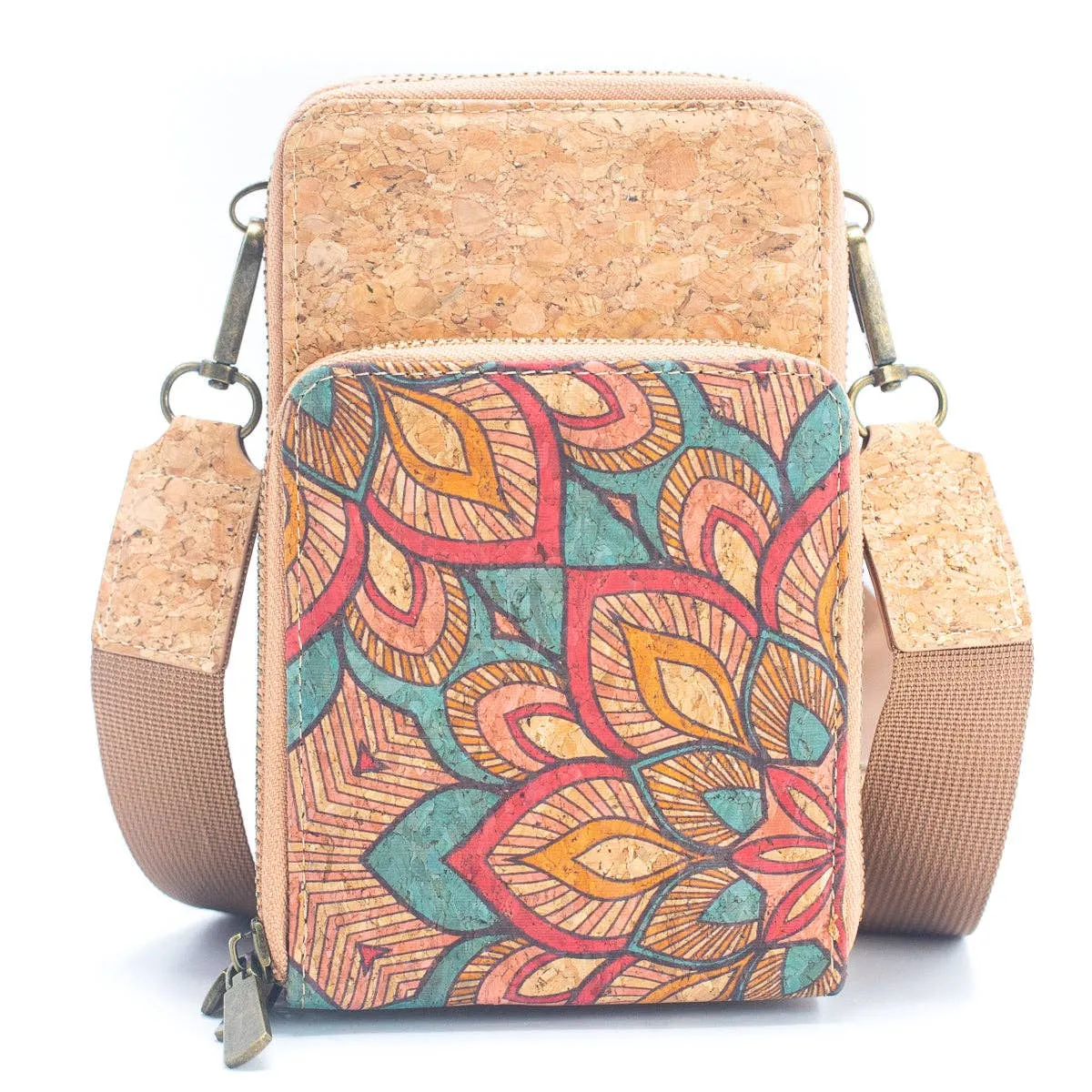 2241  Cork Crossbody Phone Bag with Triple Zipper