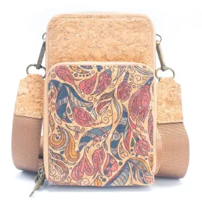 2241  Cork Crossbody Phone Bag with Triple Zipper