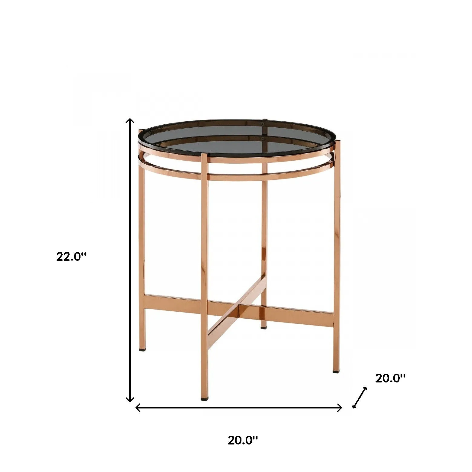 22" Rosegold And Smoke Glass Geo Round End Table By Homeroots