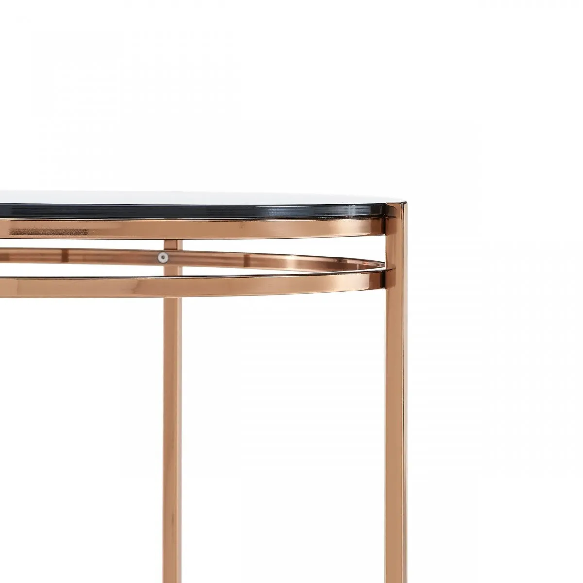 22" Rosegold And Smoke Glass Geo Round End Table By Homeroots