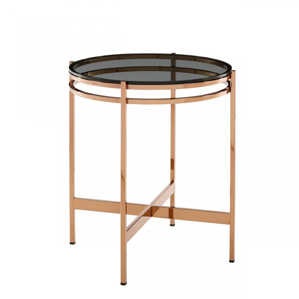 22" Rosegold And Smoke Glass Geo Round End Table By Homeroots