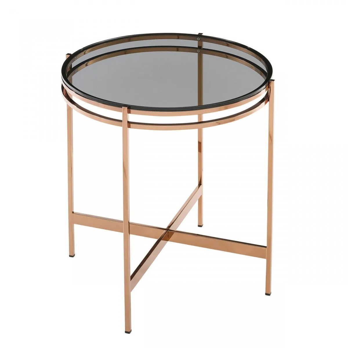 22" Rosegold And Smoke Glass Geo Round End Table By Homeroots