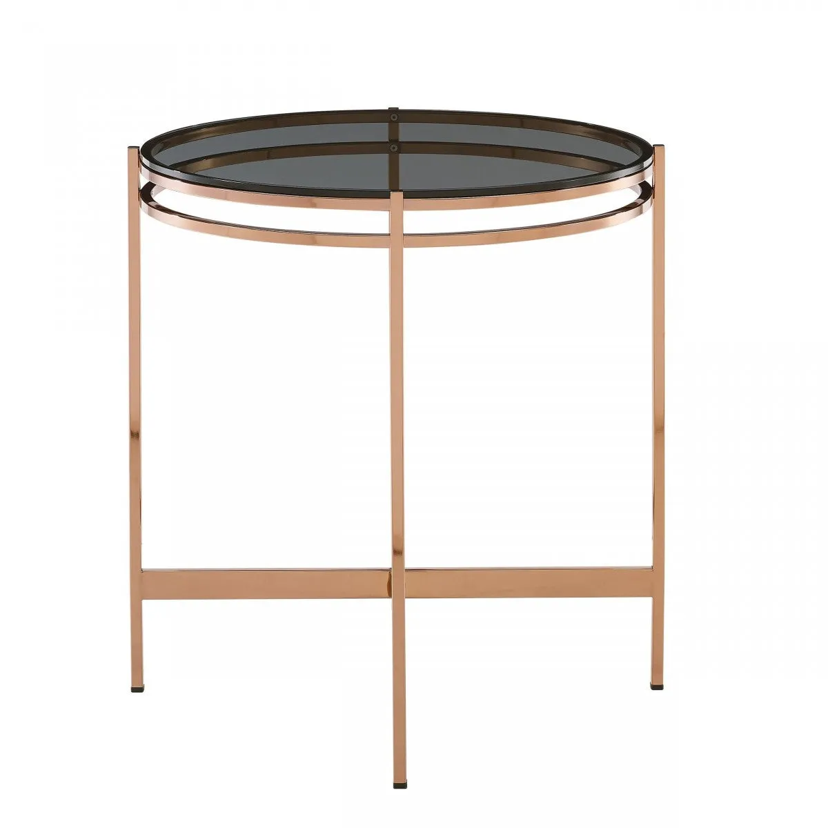 22" Rosegold And Smoke Glass Geo Round End Table By Homeroots