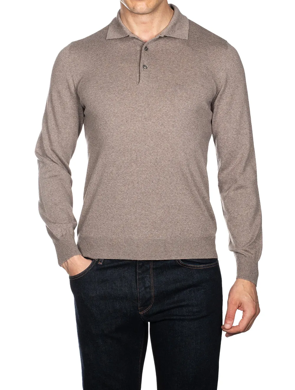 3 Button Longsleeve Polo Shirt Beige