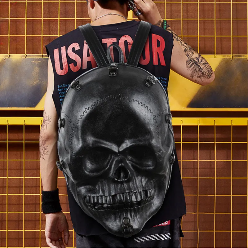 3D Skull Ghost Gothic Vintage Rivets Punk Travel Backpack Bag