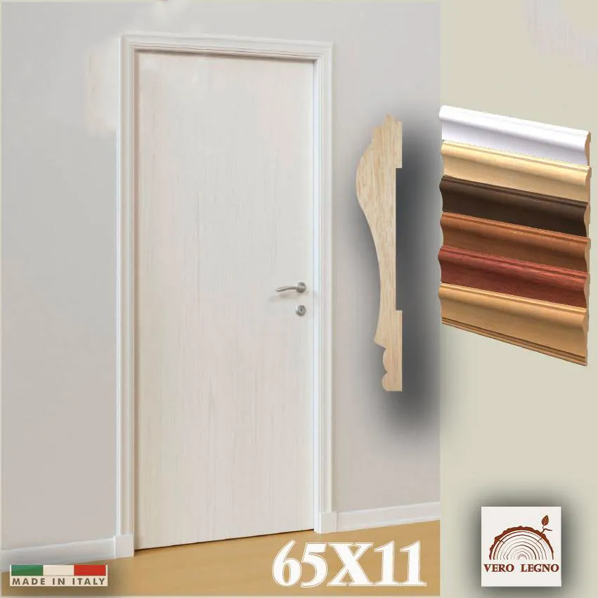 56ML Coprifilo Mostrina telaio porte finestre in Legno massello 65x11 varie essenze