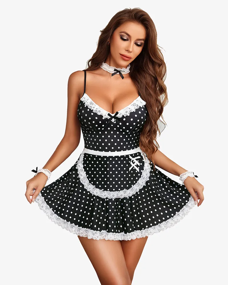 6 Pcs Set Maid Costume Dress with Choker