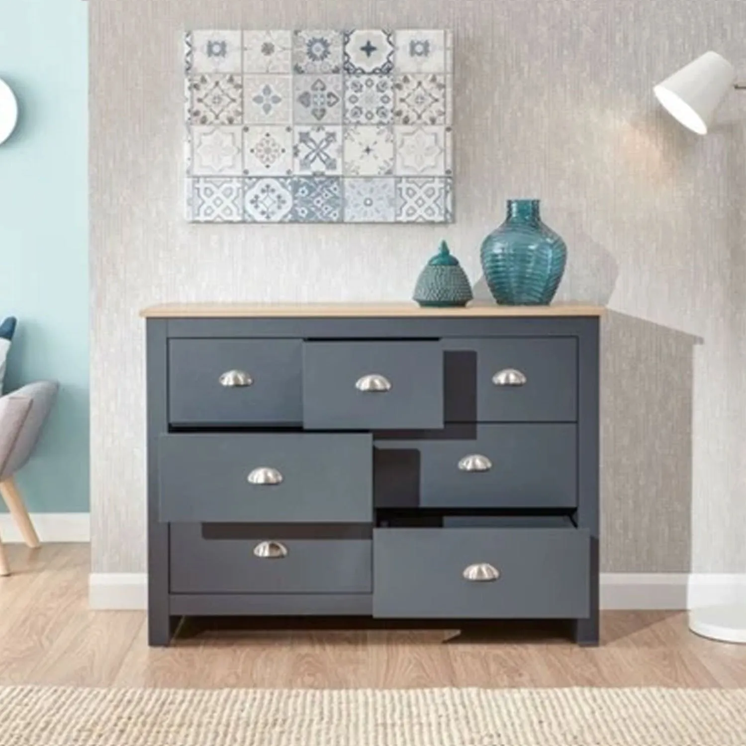 7 Drawers Wooden Chest in Slate Grey