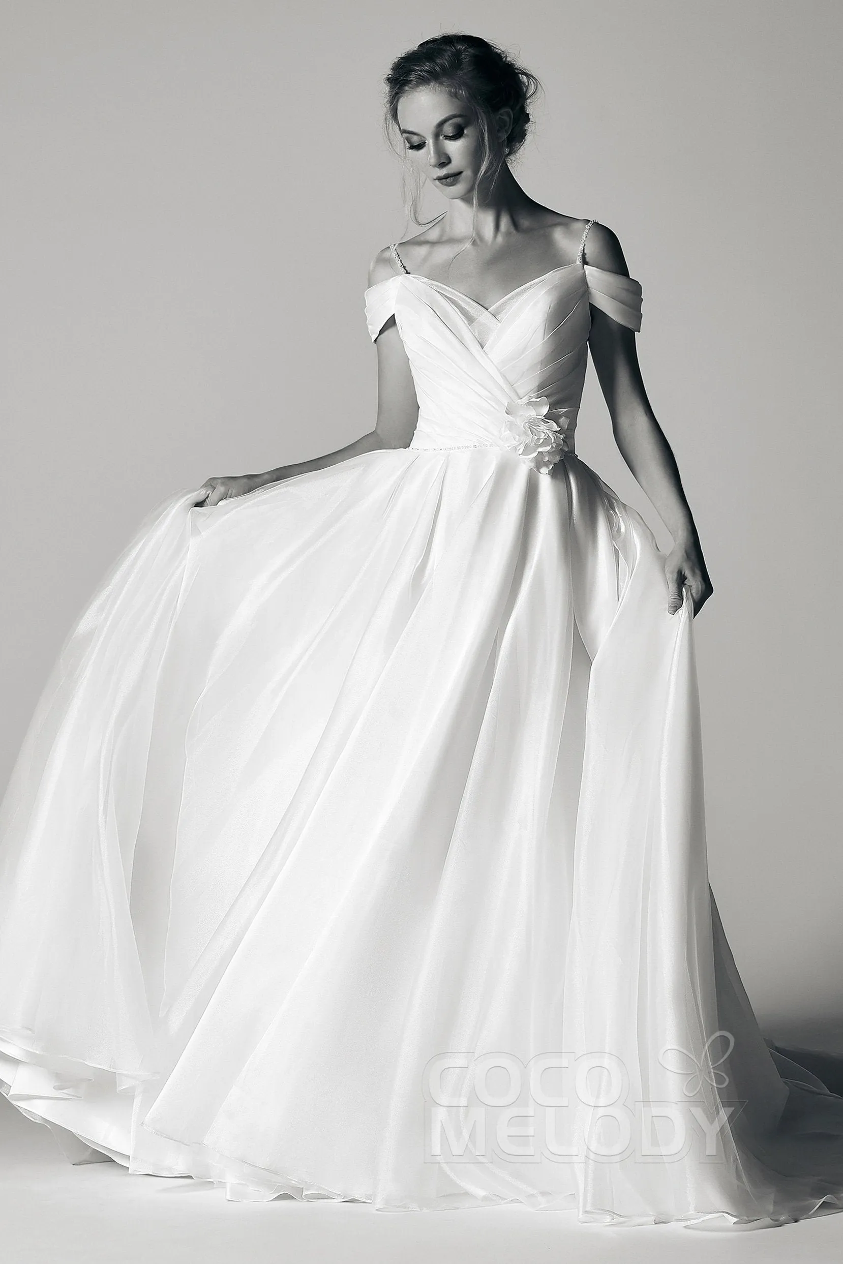 A-Line Court Train Organza and Satin Wedding Dress CW2291