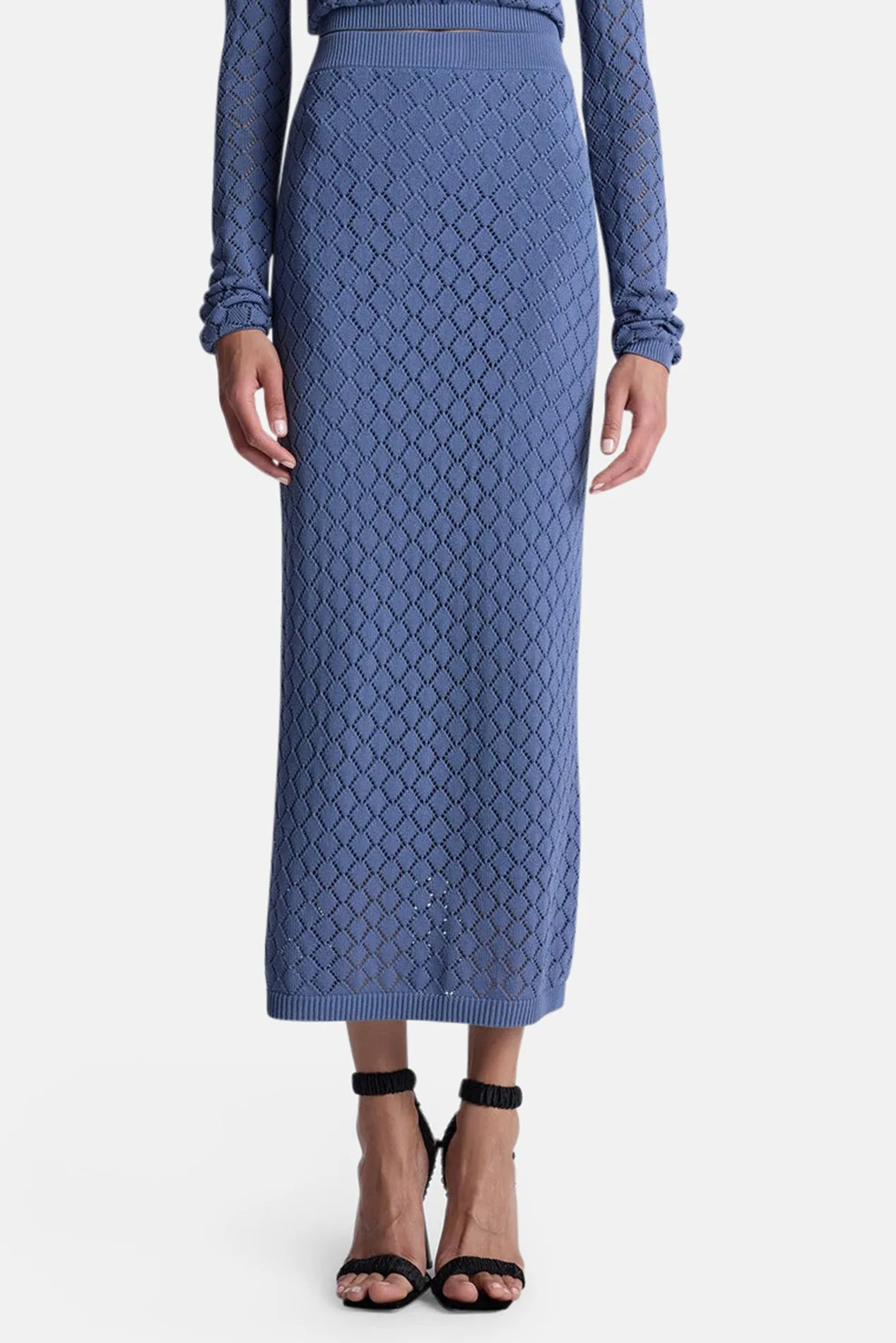 Addison Pointelle Knit Skirt Steel Blue