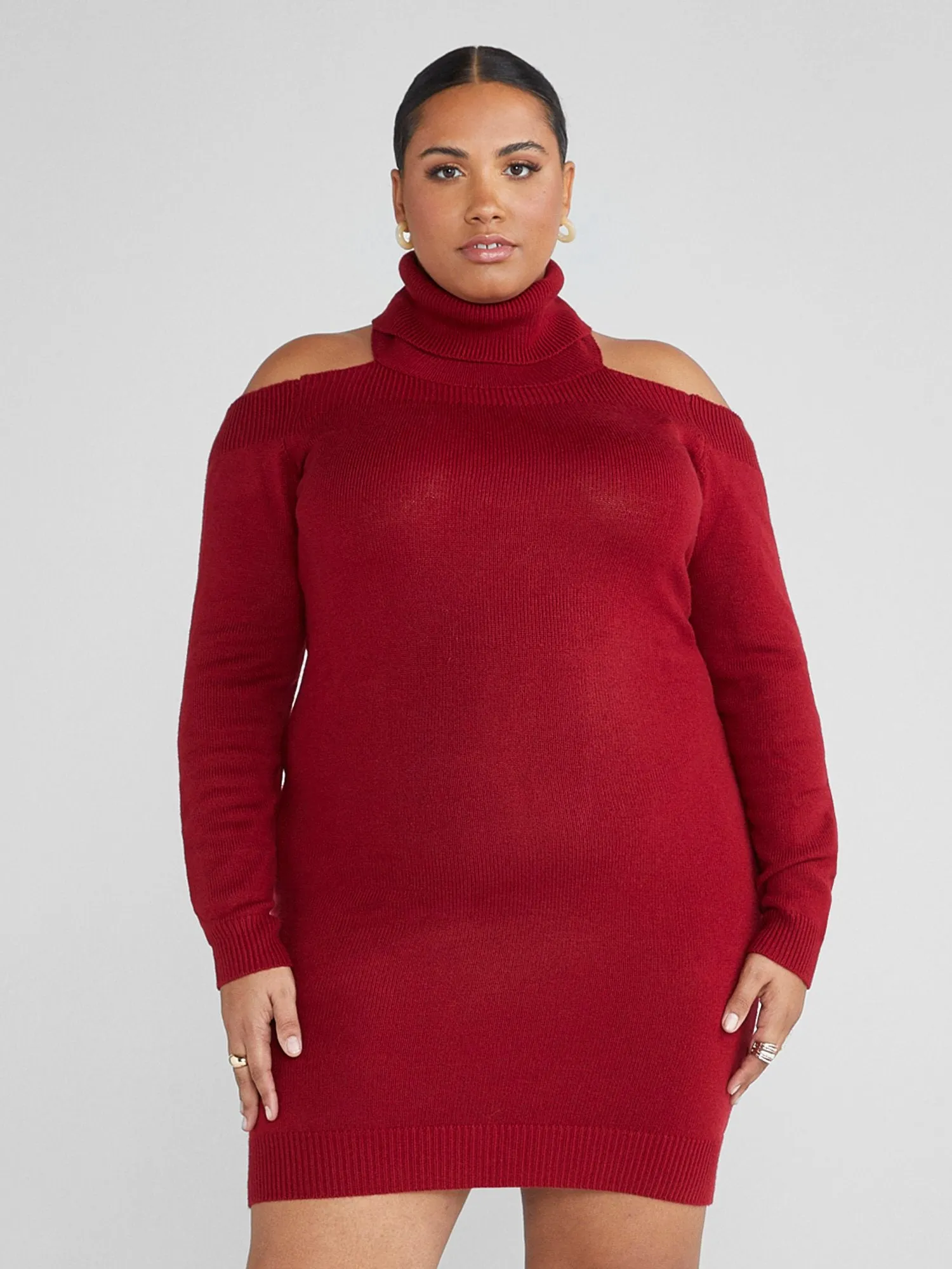 Adela Cold Shoulder Turtleneck Sweater Dress