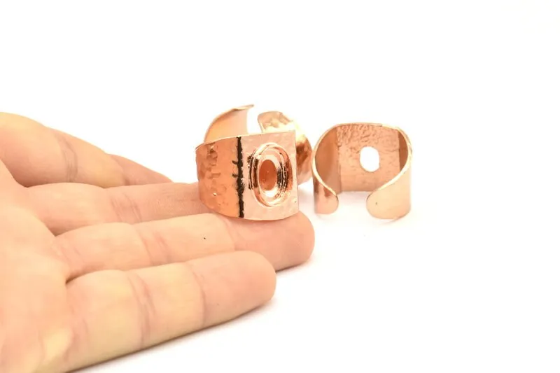 Adjustable Ring Setting, 1 Rose Gold Plated Brass Adjustable Ring With 1 Oval Pad E270 Q0699