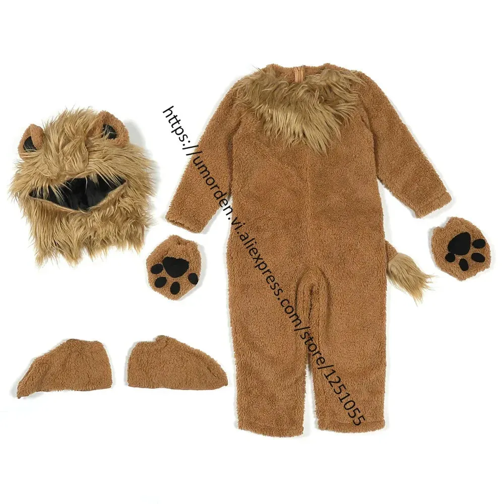 Adorable Fleece Lion Costume Animal Themed Party Kid Costume