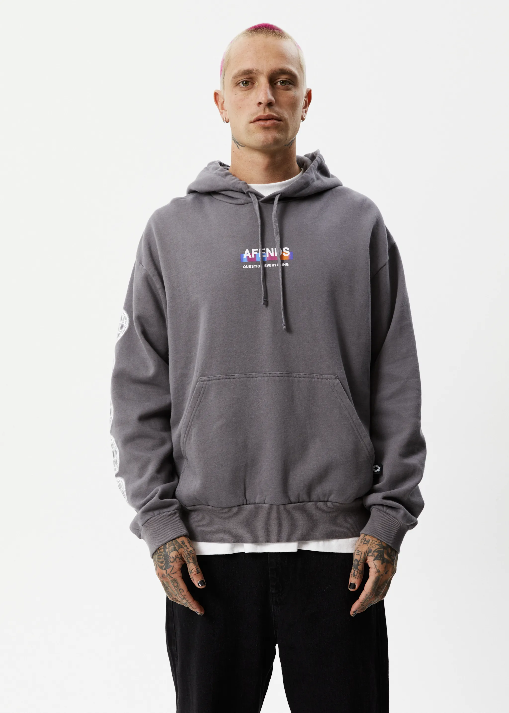 AFENDS Mens Question Everything - Hoodie - Gunmetal