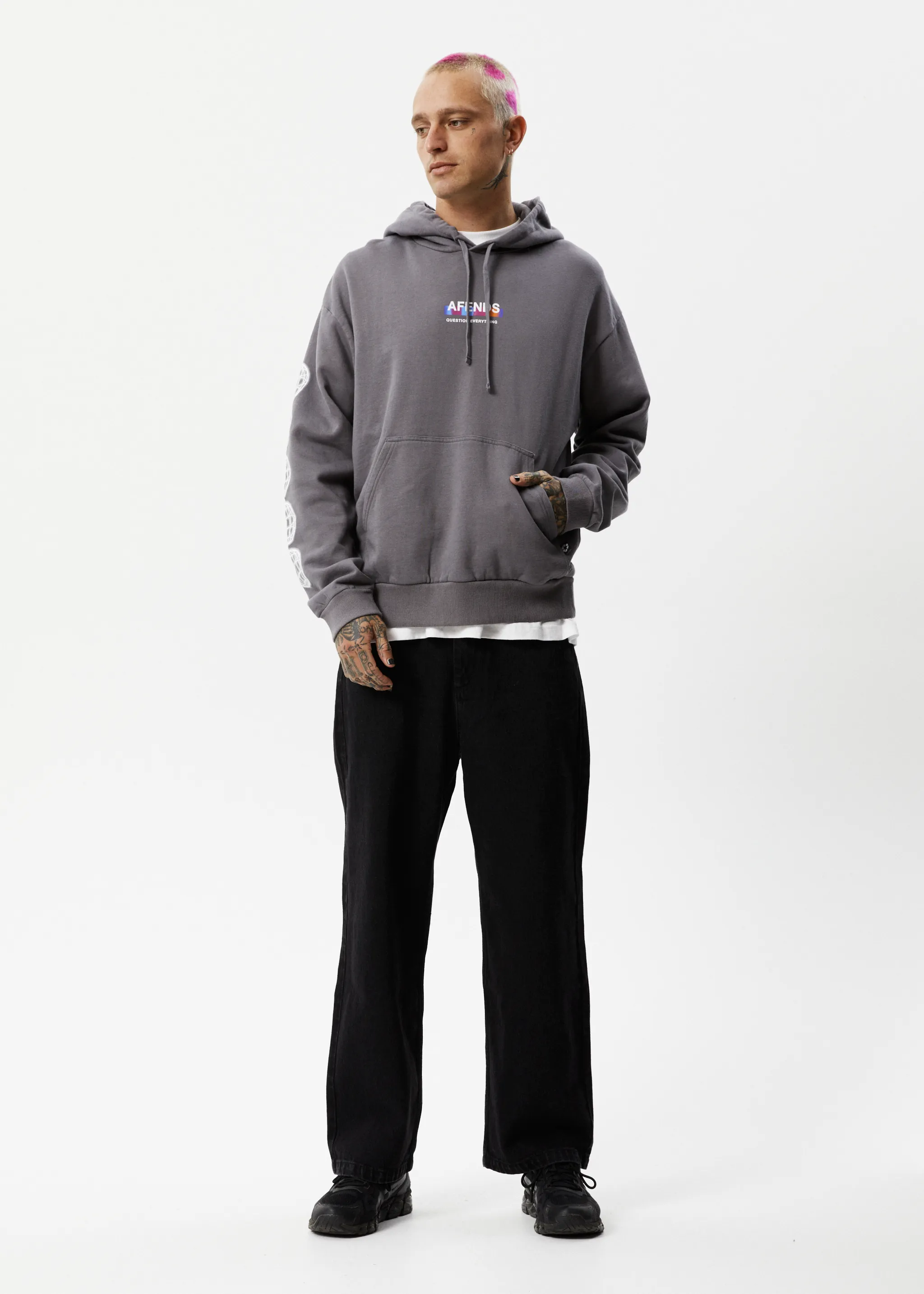 AFENDS Mens Question Everything - Hoodie - Gunmetal