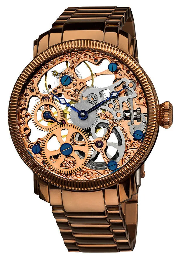 Akribos XxivManual Wind Skeleton Dial Rose Gold-Tone Stainless Steel Men's Watch AK525RG