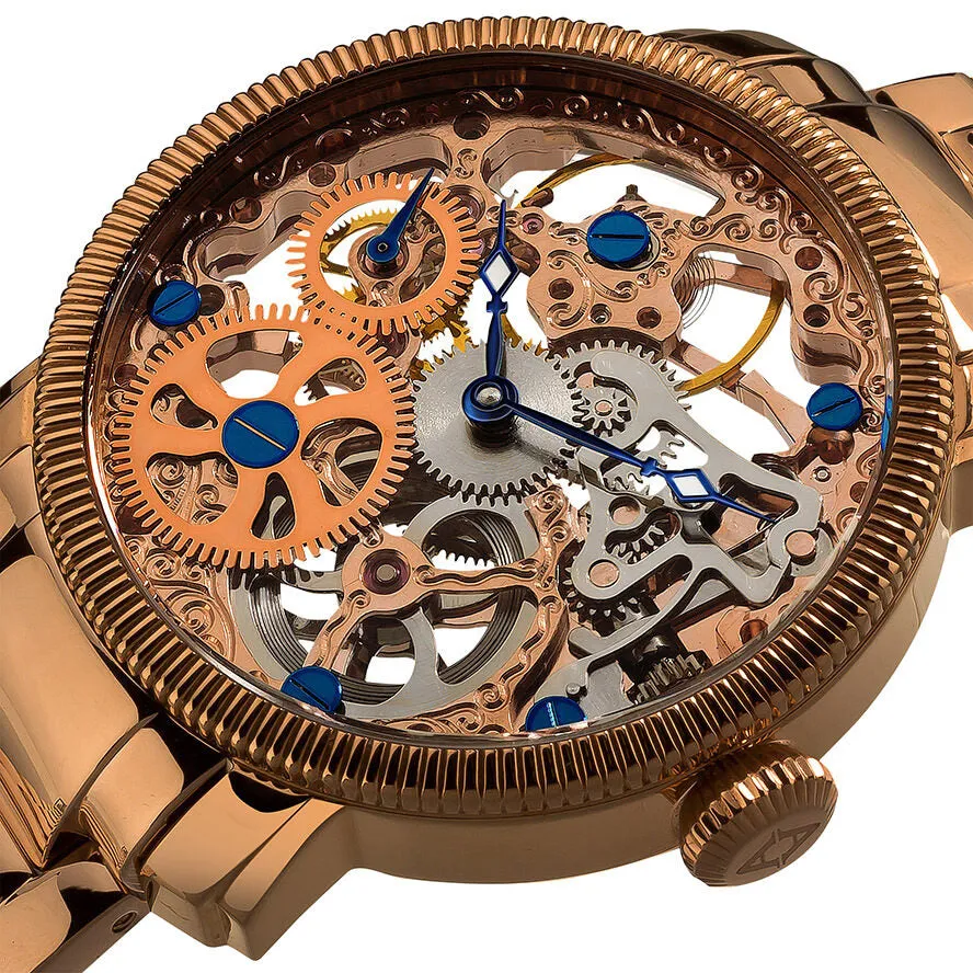 Akribos XxivManual Wind Skeleton Dial Rose Gold-Tone Stainless Steel Men's Watch AK525RG