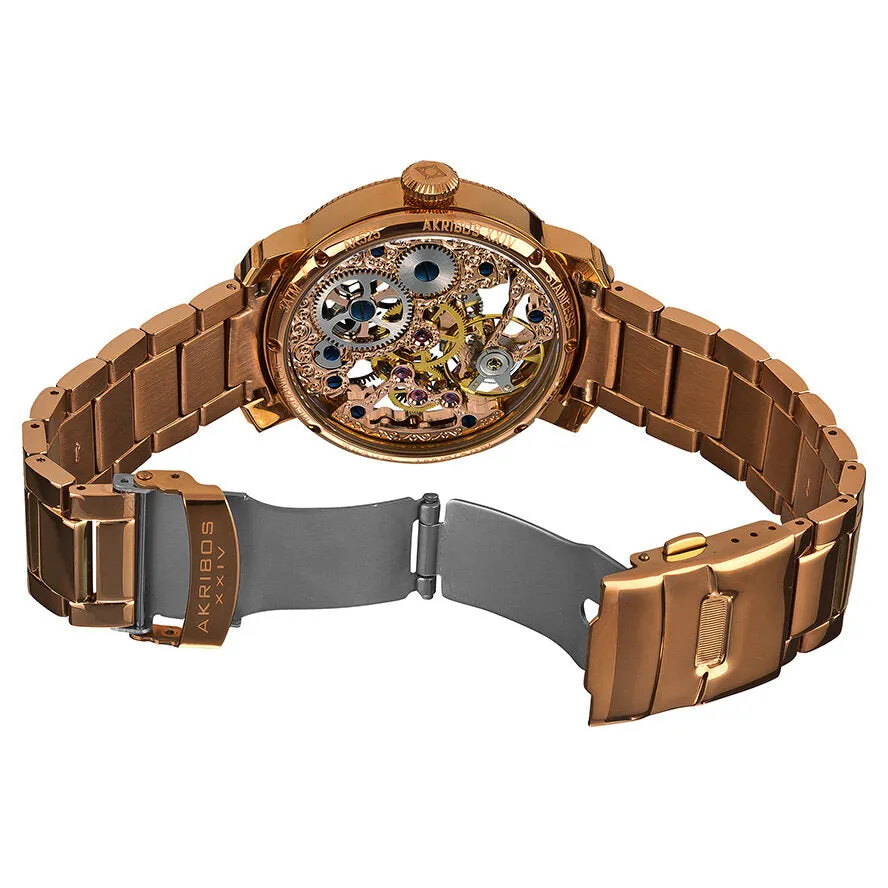 Akribos XxivManual Wind Skeleton Dial Rose Gold-Tone Stainless Steel Men's Watch AK525RG