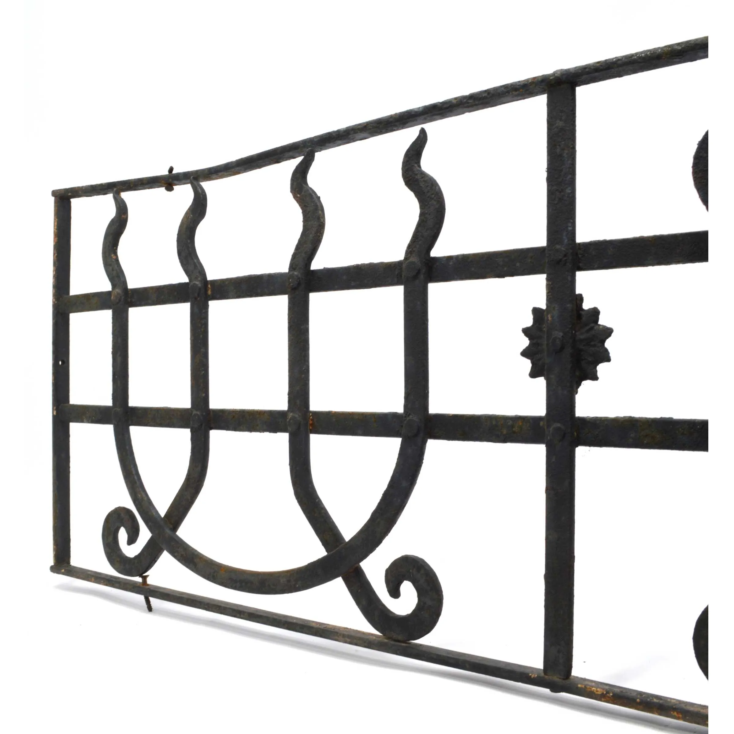 Antique WROUGHT IRON WINDOW GRILL 13x37 Door Insert GOTHIC/WITCHCRAFT MOTIF Rare