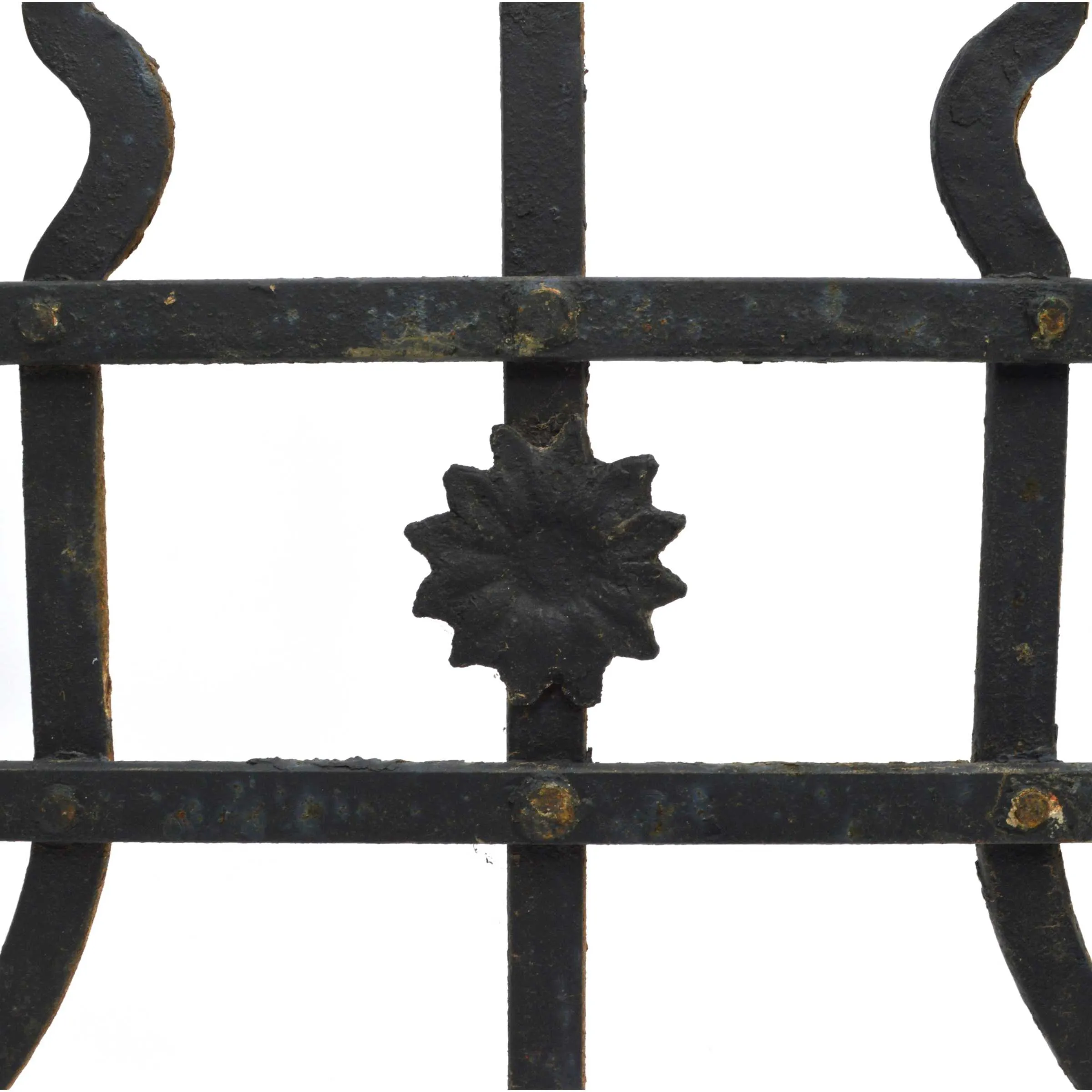 Antique WROUGHT IRON WINDOW GRILL 13x37 Door Insert GOTHIC/WITCHCRAFT MOTIF Rare