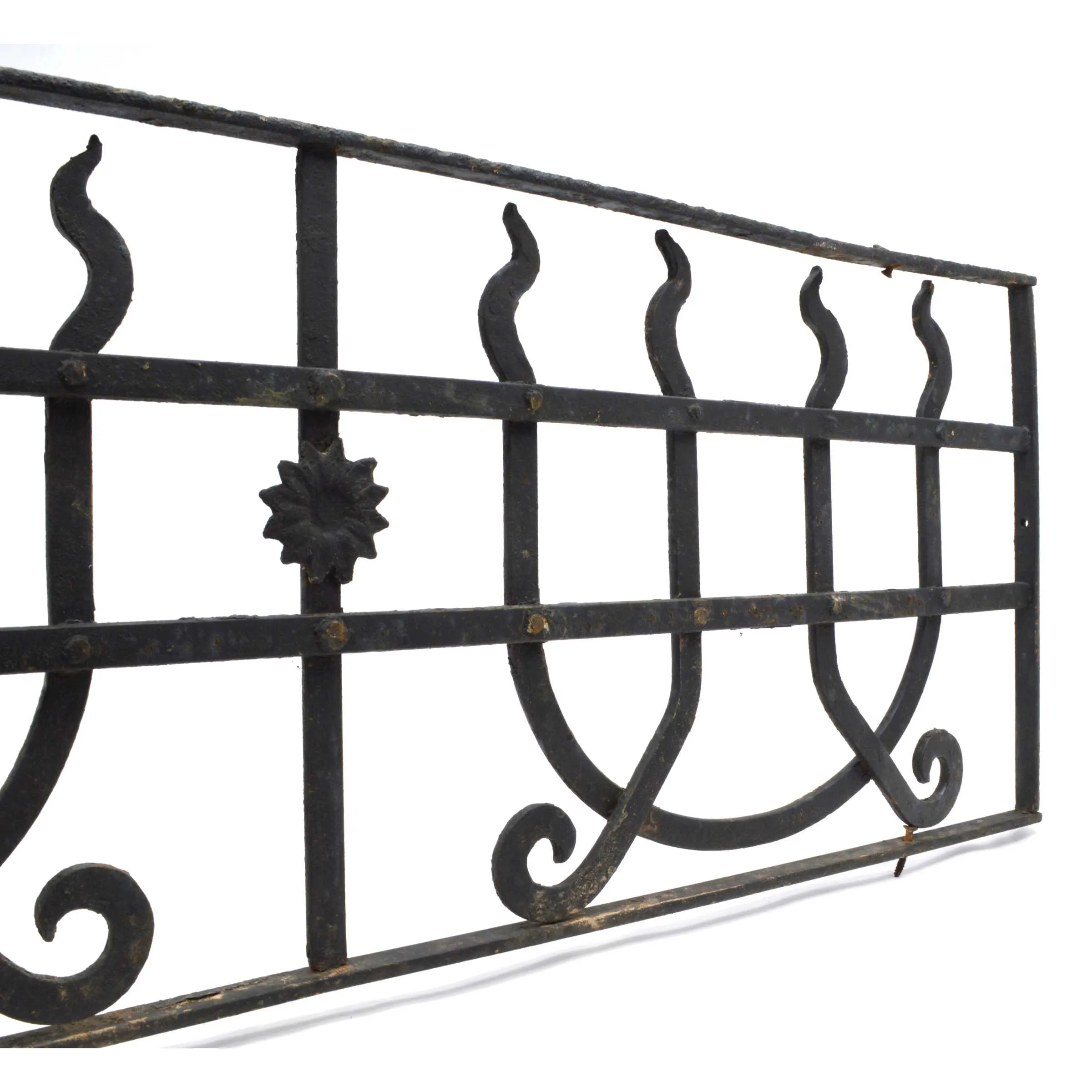 Antique WROUGHT IRON WINDOW GRILL 13x37 Door Insert GOTHIC/WITCHCRAFT MOTIF Rare