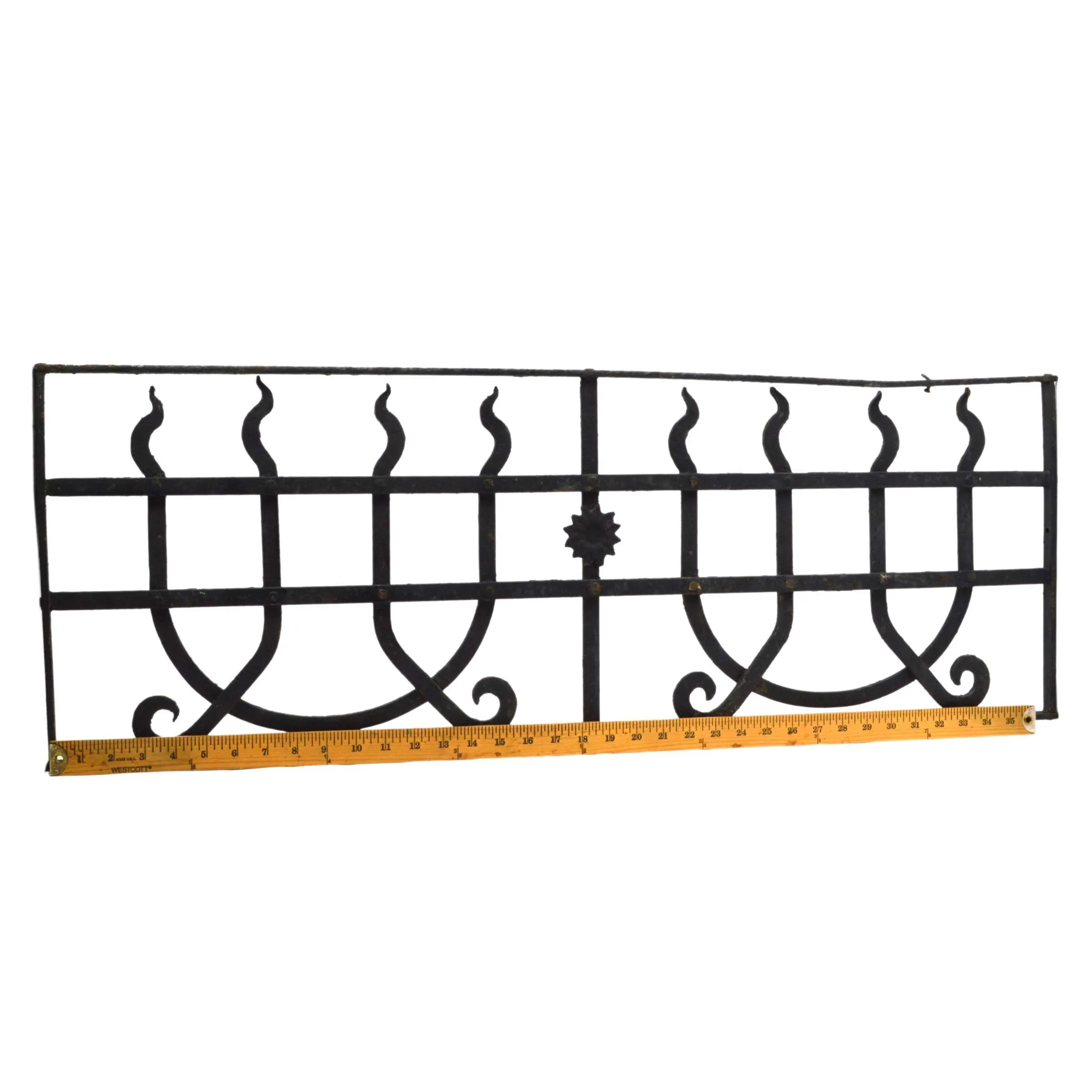 Antique WROUGHT IRON WINDOW GRILL 13x37 Door Insert GOTHIC/WITCHCRAFT MOTIF Rare