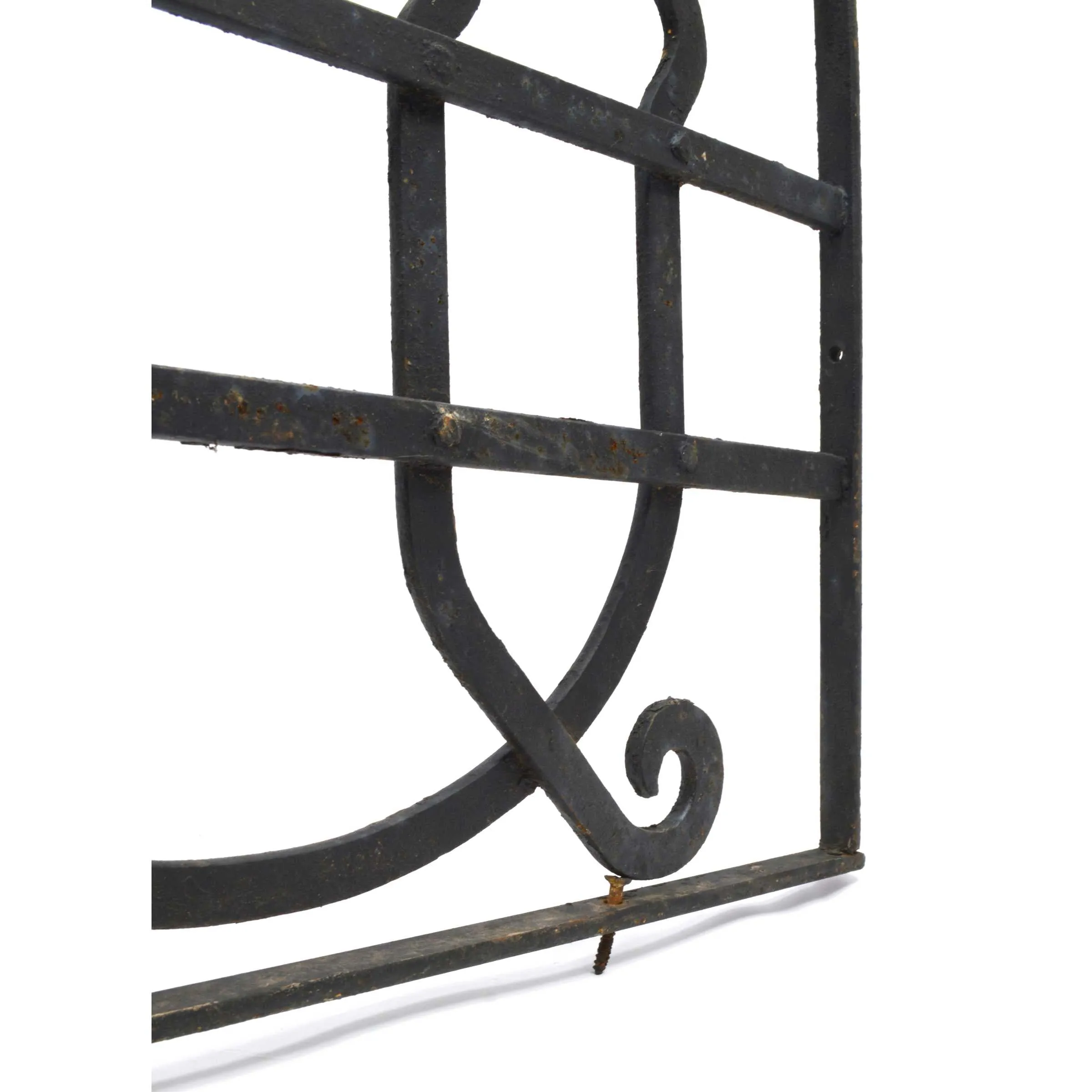 Antique WROUGHT IRON WINDOW GRILL 13x37 Door Insert GOTHIC/WITCHCRAFT MOTIF Rare