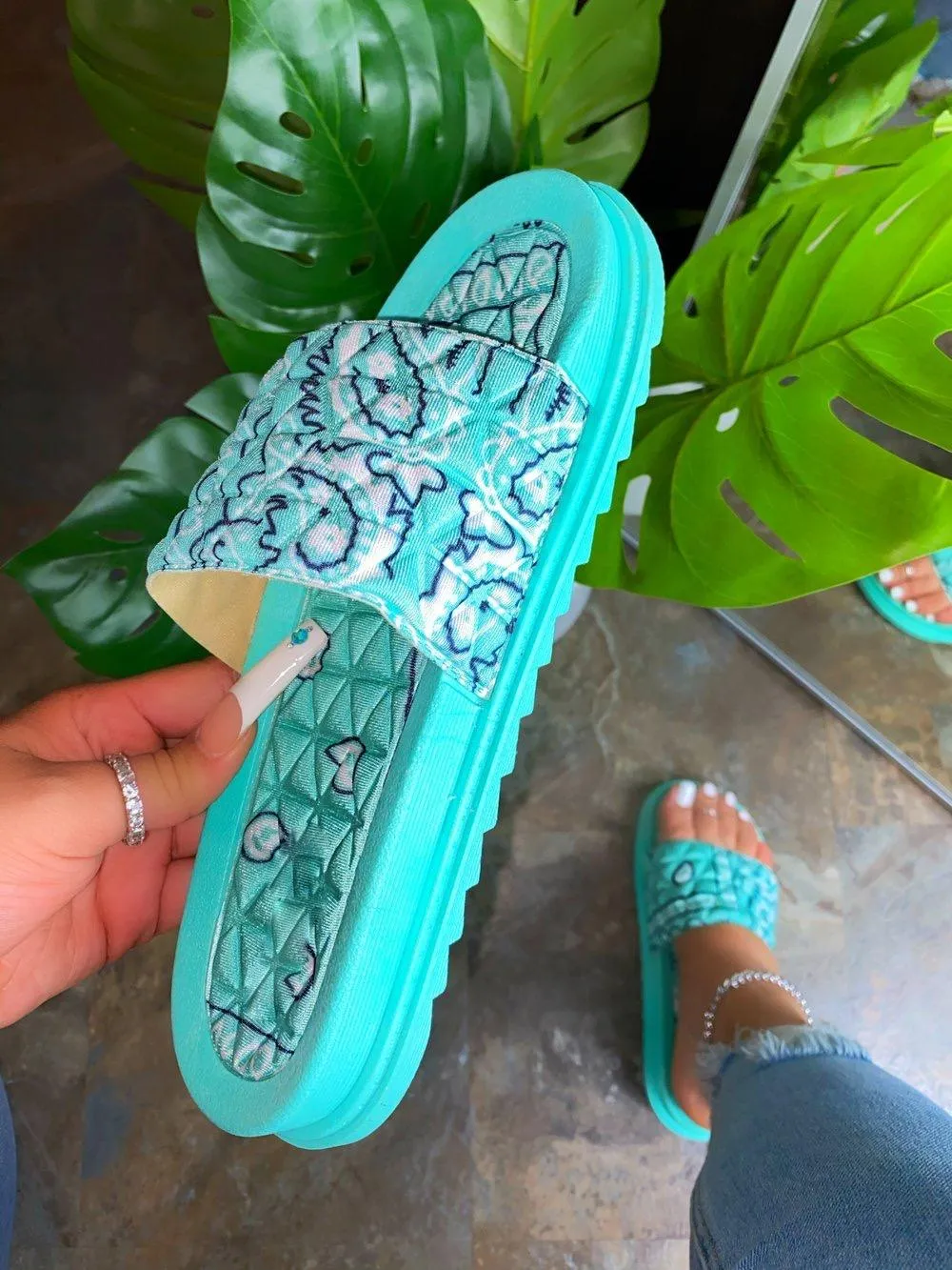 Antoinette Bandana Slides-Mint