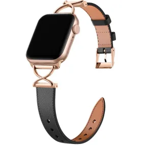 Apple Watch (38/40/SE/41mm) Klassisk Kunst Læder Rem - Sort / Rose Gold