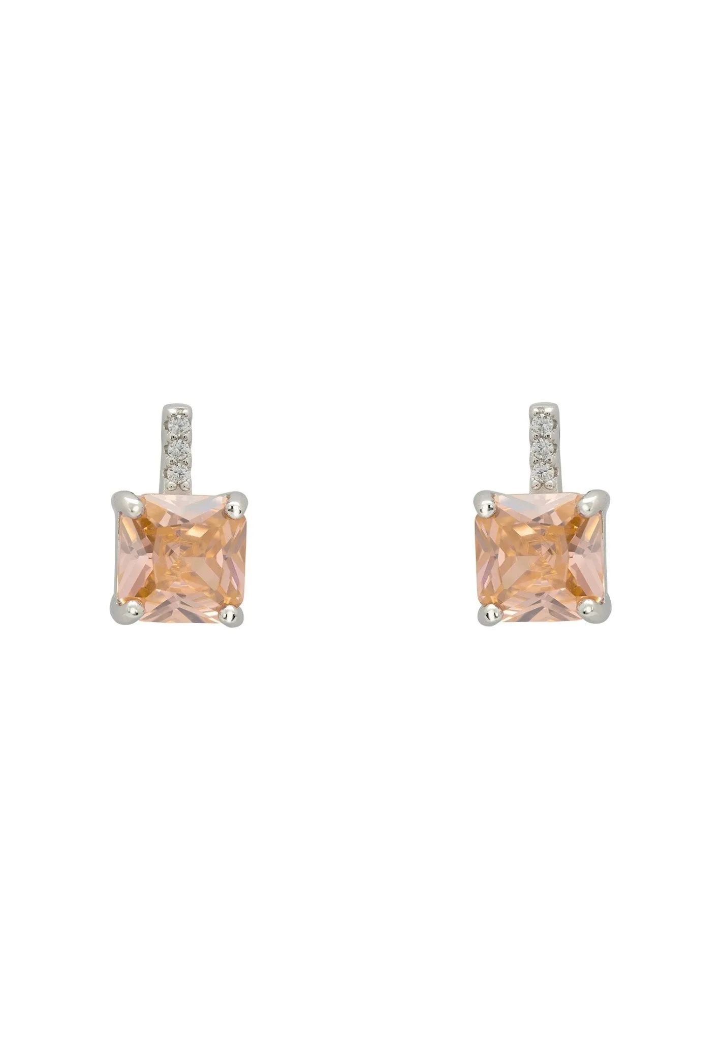 Aria Crystal Stud Earrings Peach Silver