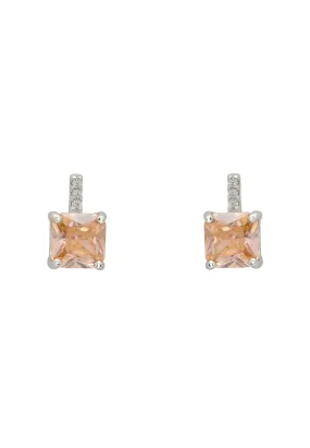 Aria Crystal Stud Earrings Peach Silver