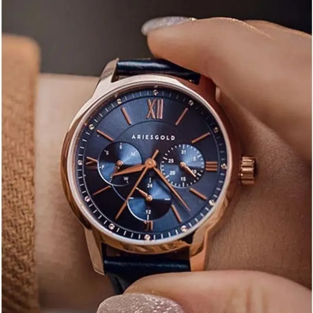 ARIES GOLD L 1028 RG-BU BLUE LEATHER WOMEN WATCH