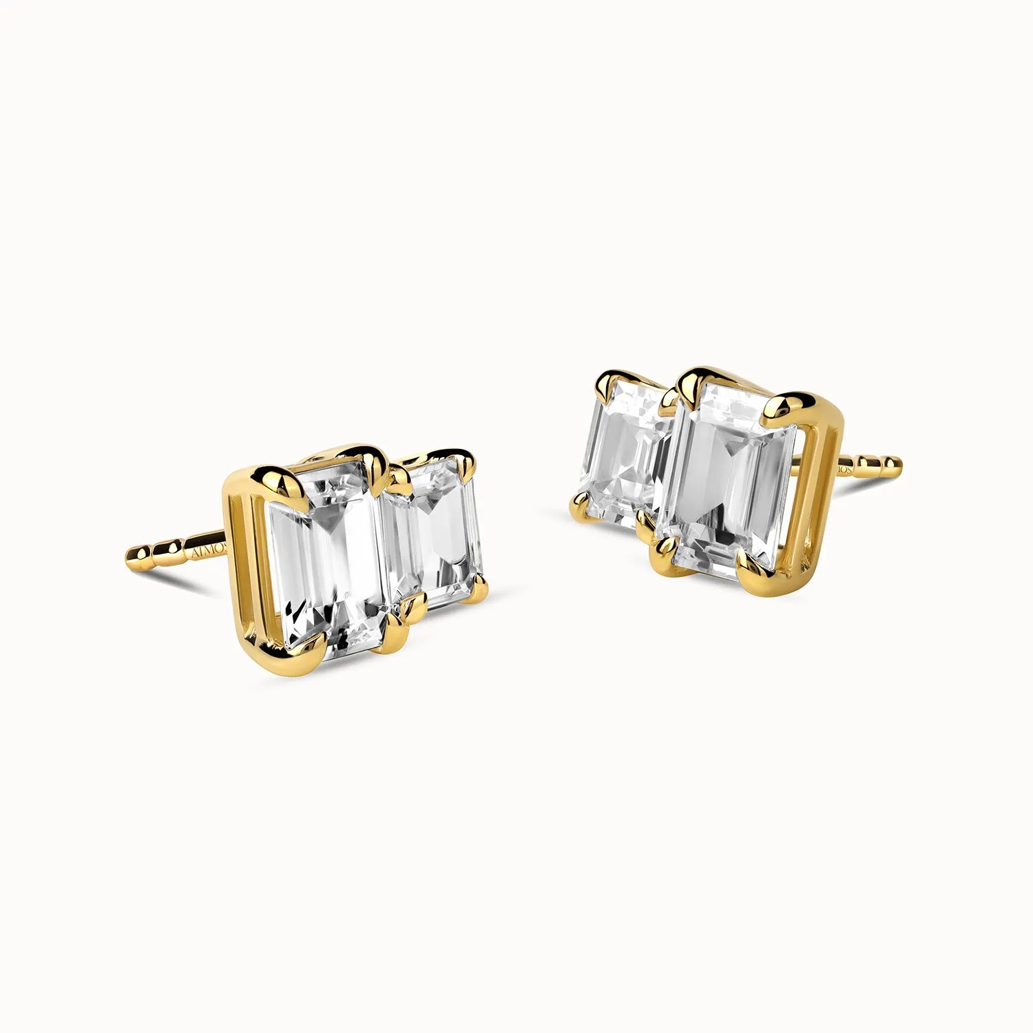 Asymmetrical Emerald Diamond Toi et Moi Studs