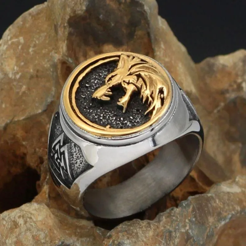 Bague tête de loup viking - acier inoxydable