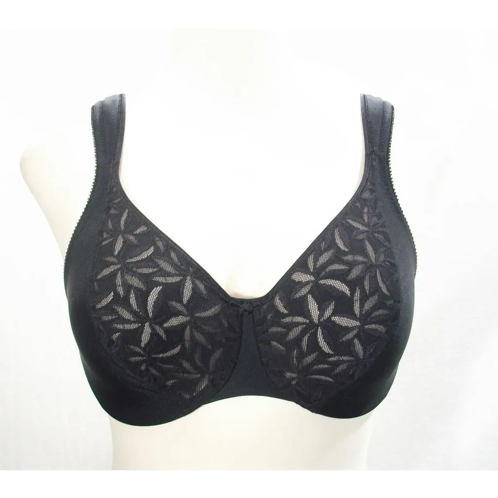 Bali 3372 Semi Sheer Star Lace Divided Cup Underwire Bra 34D Black